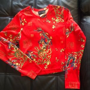 Ladies “Anxiety” Small Red Chinese Dragon Pattern Top.